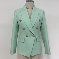 Główna ulica 2022 klasyczny barokowy projektant żakiet z dzianiny dresowej damskie metalowe guziki z lwem podwójne piersi teksturowane Blazer Mint Green 2